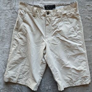 Oakley Mens Khaki Tan Flat Front Chino Shorts Size 30W Logo Casual Golf Summer